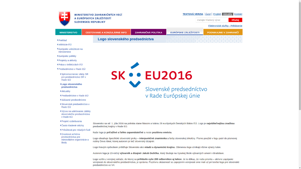 Logo de Slovak 2016 Présidence du Conseil européen enfin en ligne